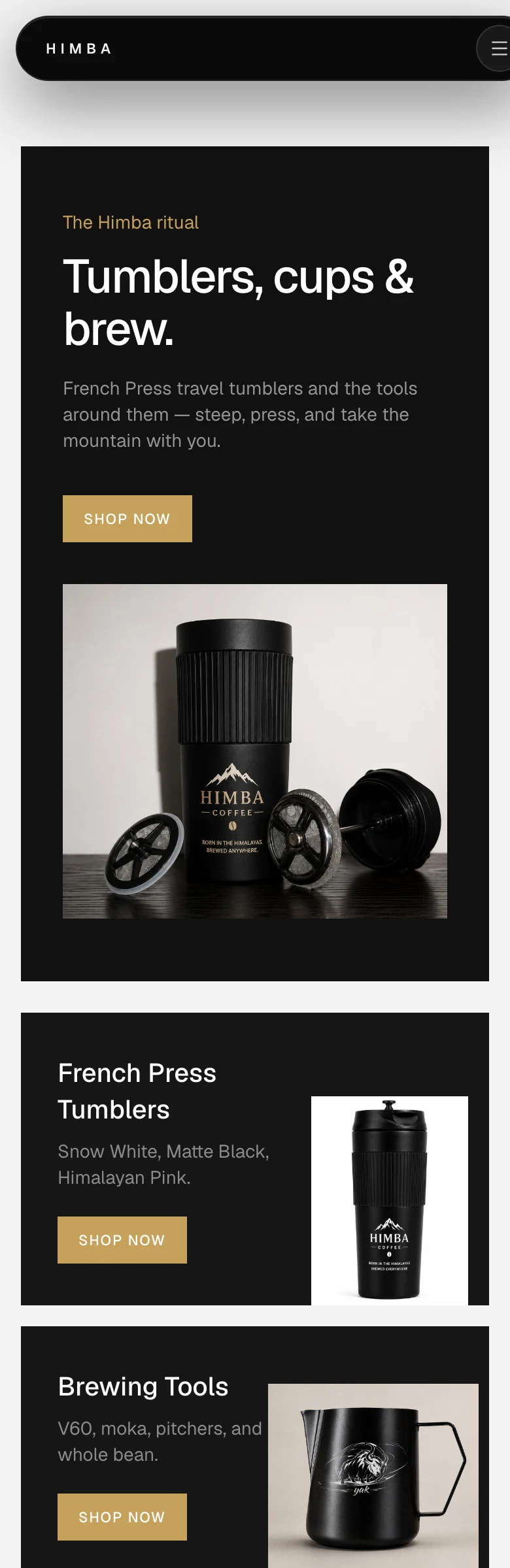 HIMBA store mobile website screenshot